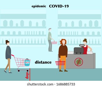 Epidemic, Pandemic of an outbreak of the COVID-19 virus. Stop. Self-isolation. Coronavirus quarantine preventive measures. Prevent the spread of infection. Wearing masks, distance between people.