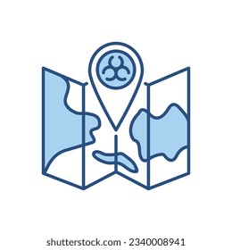 Epidemic related vector icon. Biohazard positioning mark on map. Epidemic sign. Isolated on white background. Editable vector illustration