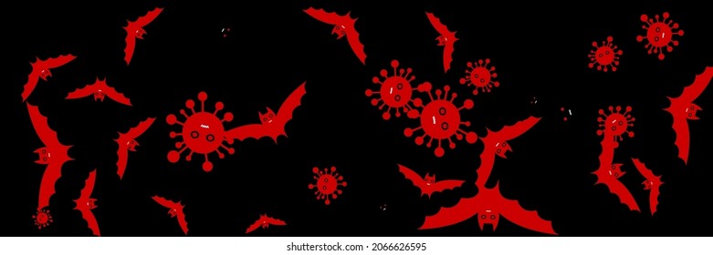 Epidemic Spooky Bloody Funny Corona Background. Horror Virus Vaccination Black Fear Bats. Red Gothic Dracula Mysterious Cartoon Halloween Design. Party Vampire Scary Creepy Faces Backdrop.