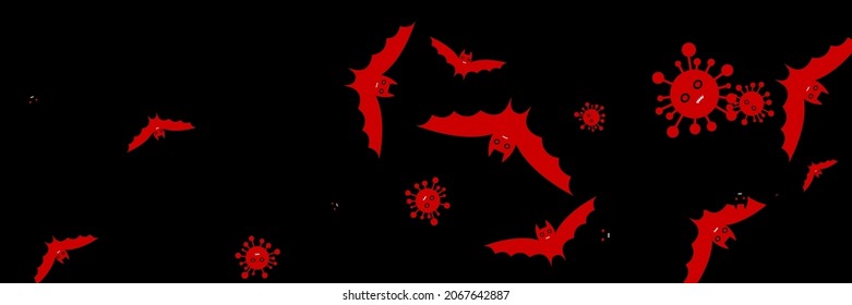 Epidemic Vampire Creepy Bloody Fear Design Pic. Funny Faces Covid Cartoon Virus Halloween Illustration. Red Mysterious Spooky Dracula Party Backdrop. Vaccination Corona Scary Black Horror Bats.