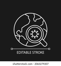 Epidemiological trials white linear icon for dark theme. Disease outbreak investigation. Thin line customizable illustration. Isolated vector contour symbol for night mode. Editable stroke