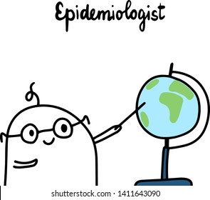 Epidemiologist hand drawn vector illustration in cartoon style. Doctor 