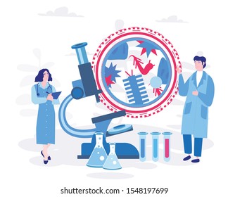 Epidemiology, Tiny Bacteria Pandemic Outbreak Research Vector Illustration.for Web Banner, Infographics, Mobile Website. Health Danger Risk Spread Laboratory.