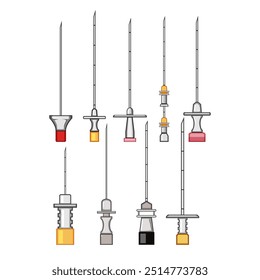 epidural needle set cartoon. relief labor, childbirth procedure, spine lumbar epidural needle sign. isolated symbol vector illustration