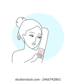Epilation of armpit area by young girl, skin care procedure line icon vector illustration