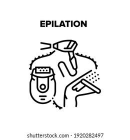 Epilation Care Vector Icon Concept. Epilation Skincare Procedure With Electronic Device, Laser Hair Removal Gadget And Wax. Beauty Depilation Treatment Spa Salon Service Black Illustration