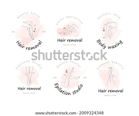 Epilation and cosmetology. Female smooth legs. Hair removal procedure. Skin care and SPA concept. Vector Illustration of elegant feet in a trendy minimalist style. Linear logo.