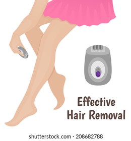 epilation, hair removal on the legs, a woman shaves her legs on a white background