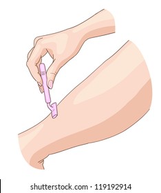 Epilation with razor blade. Vector illustration.
