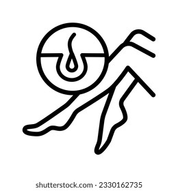 Epilation. Shugaring. Leg hair removal. Laser, body, skin, salon, woman, beauty and depilation. Pixel Perfect Vector Thin Line Icon. Simple Outline Pictogram