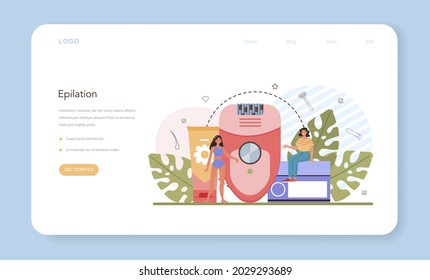 Banner web de Epilation o página de inicio. Método de eliminación del pelo. Idea de cuidado de la piel y belleza corporal. Epilador de pelo. Ilustración vectorial aislada