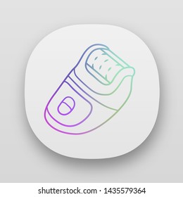Epilator app icon. Home depilation procedure. Beauty device for home use. Personal hygiene. Body hair removal. UI/UX user interface. Web or mobile applications. Vector isolated illustrations