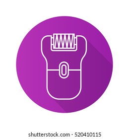 Epilator flat linear long shadow icon. Electric shaver. Vector line symbol