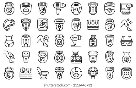 Epilator icons set outline vector. Laser depilation. Skincare treatment