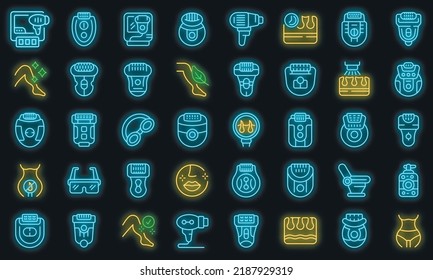 Epilator icons set outline vector. Laser depilation. Skincare treatment vector neon