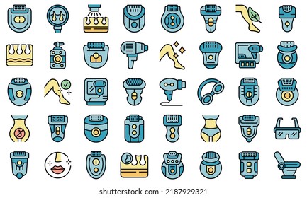 Epilator icons set outline vector. Laser depilation. Skincare treatment