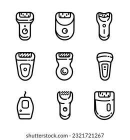 Los iconos del empilador establecen el vector de contorno. Tratamiento para el cuidado de la piel. Depilación láser.
