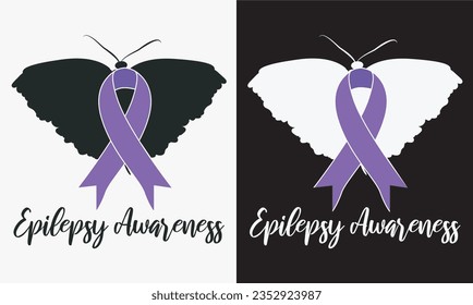 Epilepsy Awareness Butterfly Purple Ribbon Epilepsy T-shirt, Creative Epilepsy Awareness Vector, Trendy Seizure Disorder Vector for SVG, T-shirt, Card, Wall art, Hoodie and others svg