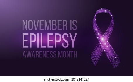 Epilepsy Awareness Month concept. Banner template with purple ribbon and text.  Vector illustration.