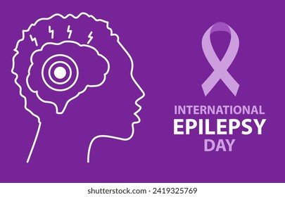 Se observa el mes de concienciación sobre la epilepsia.Cinta morada.Conciencia sobre la epilepsia cerebral.Banner de salud.Diseño de plantillas mediales.Cerebro morado.Silhouette humana.Ilustración vectorial dibujada por mano 