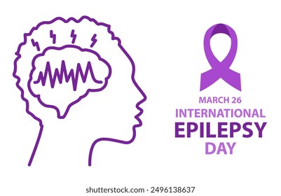 Epilepsy awareness month is observed.Purple ribbon.Epilepsy awareness brain.Health banner.Medial template design.Purple brain.Human silhouette.Medical healthcare concept.Epilepsy brain.Mentally health