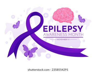 Epilepsy Awareness Month Vector Illustration is Observed Every Year in November with Brain and Mental Health in Flat Cartoon Purple Background