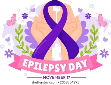 Epilepsy Awareness Month Vector Illustration is Observed Every Year in November with Brain and Mental Health in Flat Cartoon Purple Background