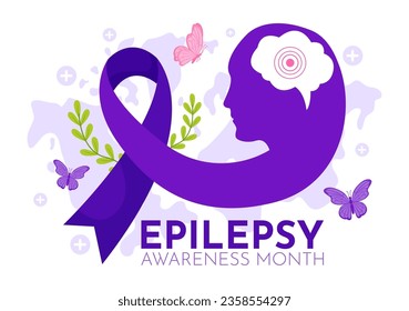 Epilepsy Awareness Month Vector Illustration is Observed Every Year in November with Brain and Mental Health in Flat Cartoon Purple Background