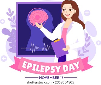 Epilepsy Awareness Month Vector Illustration is Observed Every Year in November with Brain and Mental Health in Flat Cartoon Purple Background