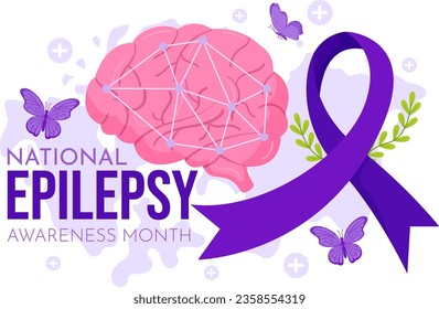 Epilepsy Awareness Month Vector Illustration is Observed Every Year in November with Brain and Mental Health in Flat Cartoon Purple Background