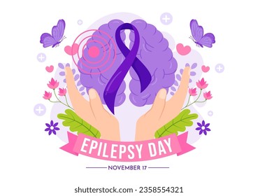 Epilepsy Awareness Month Vector Illustration is Observed Every Year in November with Brain and Mental Health in Flat Cartoon Purple Background