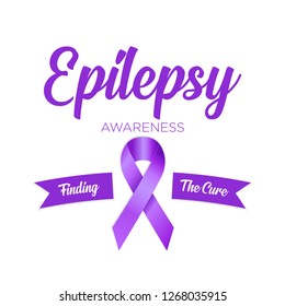 Epilepsy Awareness Ribbon, Symbol to Promote Epilepsy Awareness Online and in Media, Finding a Cure for Seizure Causing Disorders, Logo for Social Media Campaigns, Health Education Icon, Purple Ribbon