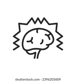 Epilepsy Brain Icon. Thin Linear Illustration of Brain in Tense State, Symbolizing Epileptic Seizure and Neurological Disorder. Isolated Outline Vector Sign.