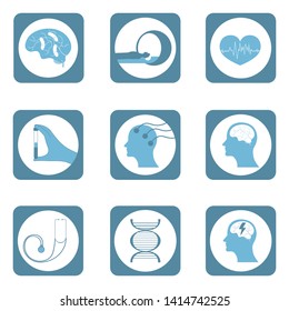 Epilepsy.  Causes, Symptoms, Diagnosis . Flat Icons Set. 