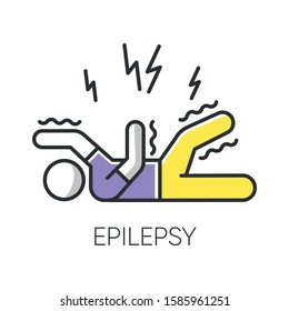 Epilepsy Color Icon. Convulsive Seizure. Shaking And Tremor. Movement Trouble. Epileptic Stroke. Abnormal Activity. Mental Disorder. Neurological Problem. Isolated Vector Illustration