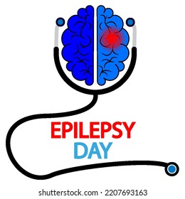 Epilepsy day brain with stethoscope, vector art illustration.