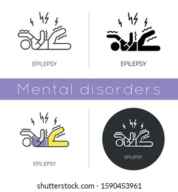 Epilepsy Icon. Convulsive Seizure. Shaking And Tremor. Movement Trouble. Epileptic Stroke. Abnormal Activity. Mental Disorder. Flat Design, Linear And Color Styles. Isolated Vector Illustrations