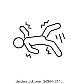Epilepsy line icon, epileptic seizure. Body in shaking, tremor. Mental disorder. Man lying with spasm, cramp. Vector linear illustration