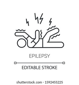 Epilepsy Linear Icon. Convulsive Seizure. Shaking And Tremor. Epileptic Stroke. Mental Disorder. Thin Line Illustration. Contour Symbol. Vector Isolated Outline Drawing. Editable Stroke