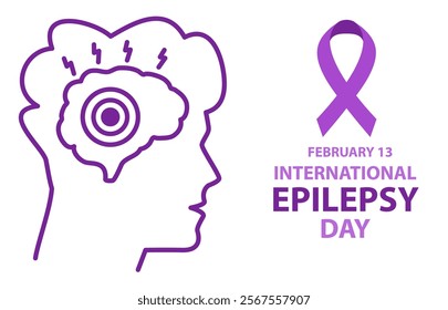 Epilepsy a neurological condition.Epilepsy day.National Epilepsy awareness month.Purple ribbon.Focal seizure.Brain and mental health.Vector flat illustration.