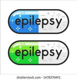 Epilepsy pills - Colorful Blue and Green vector illustration in line style for logo, sticker or decoration of epilepsy treatment web site