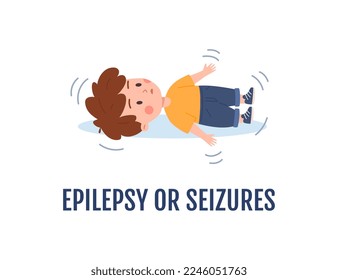 Epilepsy and seizures in child as sign of neurological disease or Autism disorder, vector illustration isolated on white background. Sick child has convulsions.