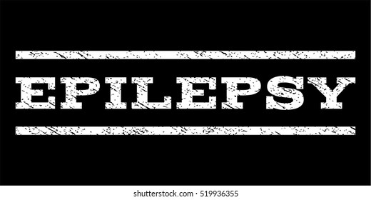 Epilepsy watermark stamp. Text tag between horizontal parallel lines with grunge design style. Rubber seal stamp with dust texture. Vector white color ink imprint on a black background.