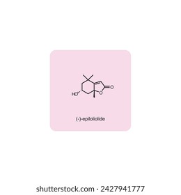 (-)-Epiloliolide skeletal structure diagram.Sesquiterpene compound molecule scientific illustration on pink background.