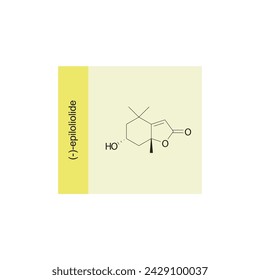 (-)-Epiloliolide skeletal structure diagram.Sesquiterpene compound molecule scientific illustration on yellow background.