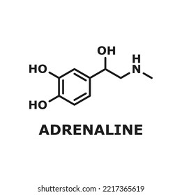 Epinephrine neurotransmitter, adrenaline molecule isolated thin line chemical structure. Vector neurotransmitter molecule, hormone chemical structure produced by adrenal glands, certain neurons