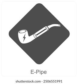 Concepto de icono de E-Pipe y cigarrillo