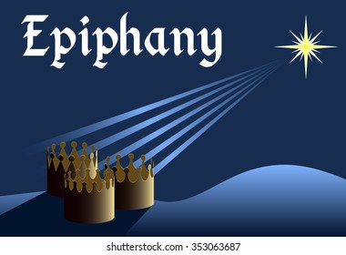 Epiphany background vector, crowns from three kings with star above them, three kings day, christian holiday
