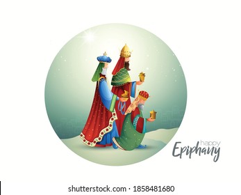 Epiphany Christian festival, Three wise men,3 magic kings bringing gifts to Jesus 