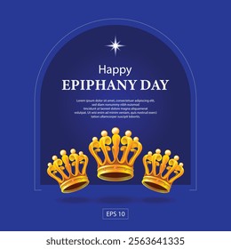 Epiphany day illustration template with a three crown, one star, and a blur background.